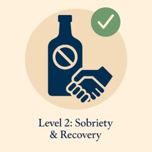 Icon for Level 2 Sobriety and Recovery Support – hands holding a heart representing support, discipline, and personal empowerment.